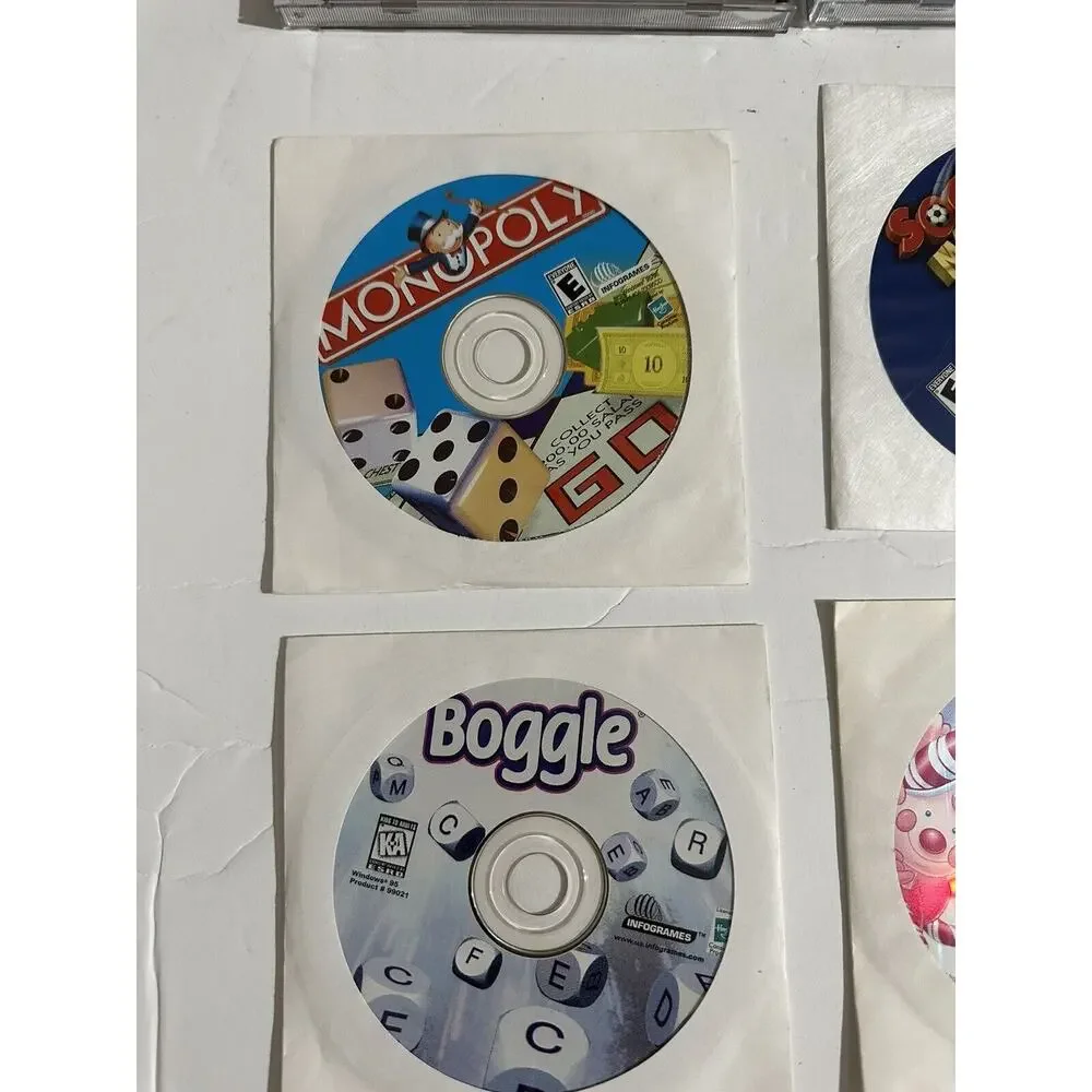 PC Game Lot 7 Gamepack 100 Monopoly Boggle Tetris Candyland Soccer Wheel Fortune